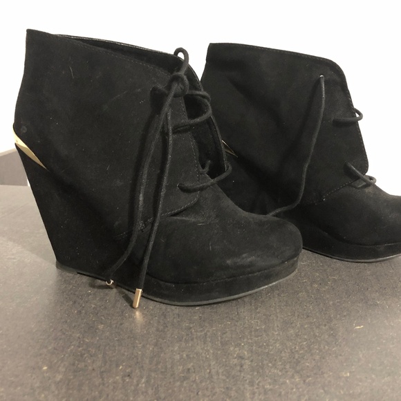 Call it Spring Black Lace Up Wedge Booties - Picture 1 of 1